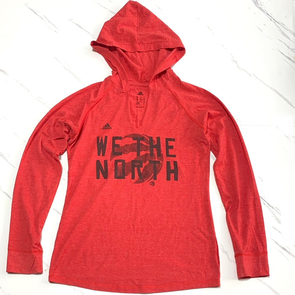 EUC Women’s Adidas Red We The North Hooded Long Sleeves Tee Size Small